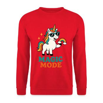Magic Mode – Cooles Einhorn mit Regenbogen - Unisex Pullover - Rot - Vorne - Alina (178cm) & Michal (187cm)