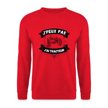 J'peux pas j'ai tracteur.Je peux pas j'ai tracteur - Sweat-shirt Unisexe - rouge - Devant - Alina (178cm) & Michal (187cm)