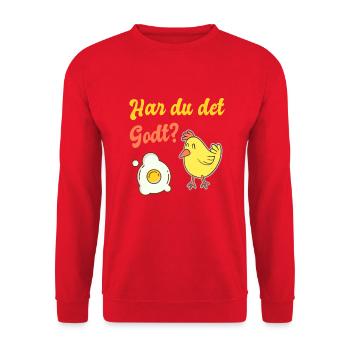 Chick asks the Egg: Are you alright? - Unisex Sweatshirt - red - Front - Alina (178cm) & Michal (187cm)