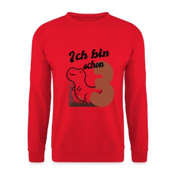 Kinder Geburtstag 3 Jahre Dino - Unisex Pullover - Rot - Vorne - Alina (178cm) & Michal (187cm)