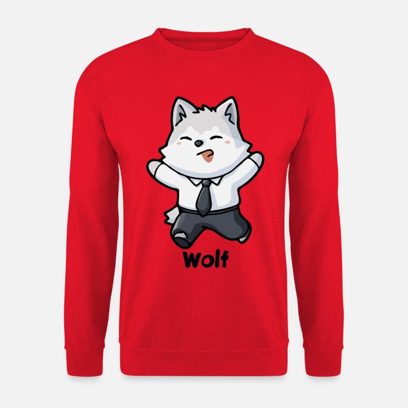 Niedliche Bürowolf-Zeichentrickfigur - Unisex Pullover - Rot