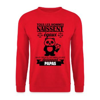 Alle Männer werden als gleich geboren, Papa. - Unisex Pullover - Rot - Vorne - Alina (178cm) & Michal (187cm)