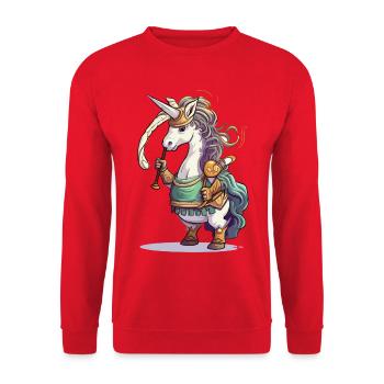 Unicornenkrieger Dudelsack - Unisex Pullover - Rot - Vorne - Alina (178cm) & Michal (187cm)