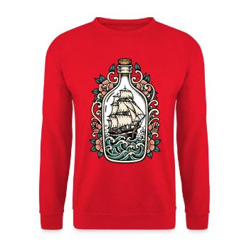 Boat Bottle Tattoo Retro Sea - Unisex Pullover - Rot - Vorne - Alina (178cm) & Michal (187cm)