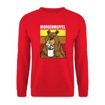 Morgenmuffel Bär mit Kaffee - Unisex Pullover - Rot - Vorne - Alina (178cm) & Michal (187cm)
