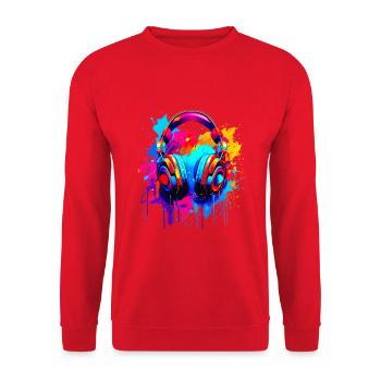 Headphones Motiv - Unisex Pullover - Rot - Vorne - Alina (178cm) & Michal (187cm)