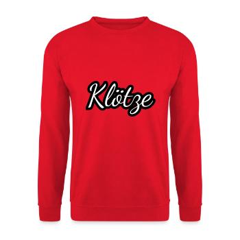 Klötze - Textdesign mit Stadtnamen - Unisex Pullover - Rot - Vorne - Alina (178cm) & Michal (187cm)