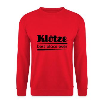 Klötze - Stadt best place ever - Unisex Pullover - Rot - Vorne - Alina (178cm) & Michal (187cm)