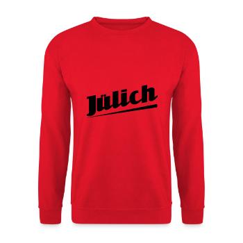 Jülich - Textdesign mit Stadtnamen - Unisex Pullover - Rot - Vorne - Alina (178cm) & Michal (187cm)