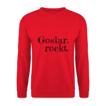 Goslar rockt - Textdesign mit Stadtnamen - Unisex Pullover - Rot - Vorne - Alina (178cm) & Michal (187cm)