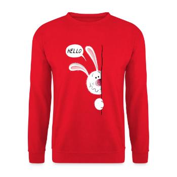 Kaninchen sagt Hello - Unisex Pullover - Rot - Vorne - Alina (178cm) & Michal (187cm)