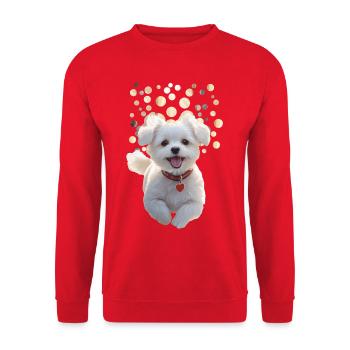 Funny little puppy jumping towards you - Unisex Sweatshirt - red - Front - Alina (178cm) & Michal (187cm)
