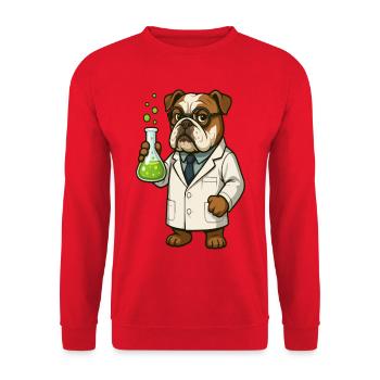 Un scientifique bouledogue tenant une fiole de chimie dessin animé - Sweat-shirt Unisexe - rouge - Devant - Alina (178cm) & Michal (187cm)