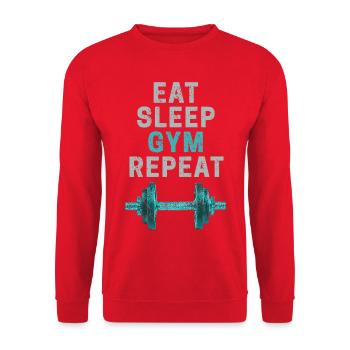 Eat Sleep Gym Repeat Fitnessstudio Bodybuilder - Unisex Sweatshirt - red - Front - Alina (178cm) & Michal (187cm)