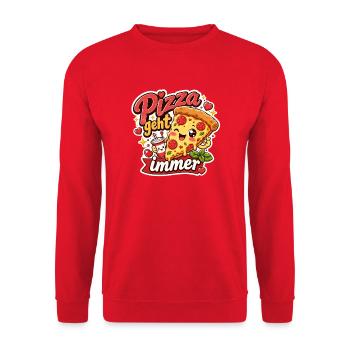 Pizza geht immer - Unisex Pullover - Rot - Vorne - Alina (178cm) & Michal (187cm)
