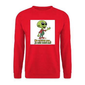 Alien - Ne courez pas ,je suis votre ami - Sweat-shirt Unisexe - rouge - Devant - Alina (178cm) & Michal (187cm)