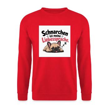 Schnarchen ist meine Liebessprache Hund - Unisex Pullover - Rot - Vorne - Alina (178cm) & Michal (187cm)