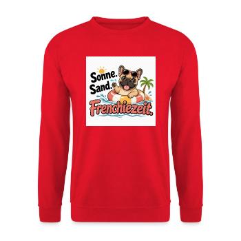 Sonne Sand Frenchzeit - Unisex Pullover - Rot - Vorne - Alina (178cm) & Michal (187cm)