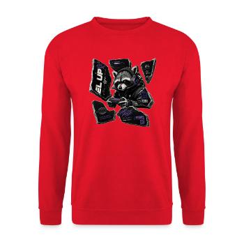 Waschbär im Neon-Gaming-Mode - Unisex Pullover - Rot - Vorne - Alina (178cm) & Michal (187cm)