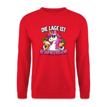 Besäufniserregendes Einhorn Party - Unisex Pullover - Rot - Vorne - Alina (178cm) & Michal (187cm)