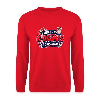 Ich liebe K-Dramen und ich nehme es an! - Unisex Pullover - Rot - Vorne - Alina (178cm) & Michal (187cm)