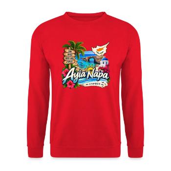 Ayia Napa – Sonne, Strand & Zypern - Unisex Pullover - Rot - Vorne - Alina (178cm) & Michal (187cm)