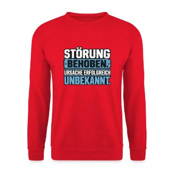 Störung behoben. Ursache erfolgreich unbekannt - Unisex Pullover - Rot - Vorne - Alina (178cm) & Michal (187cm)