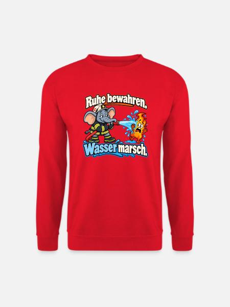 Feuerwehr-Elefant – Ruhe bewahren, Wasser marsch - Unisex Pullover - Rot