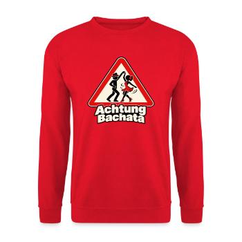 Achtung Bachata – Tanzpaar im Warnschild - Unisex Pullover - Rot - Vorne - Alina (178cm) & Michal (187cm)