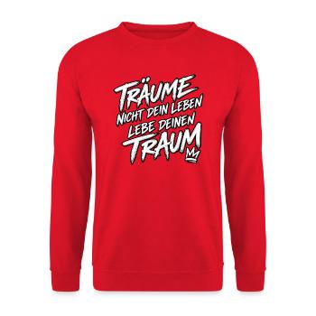 Lebe Deinen Traum Typografie Print - Unisex Pullover - Rot - Vorne - Alina (178cm) & Michal (187cm)