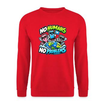 No Humans No Problems – Smartphone World - Unisex Pullover - Rot - Vorne - Alina (178cm) & Michal (187cm)