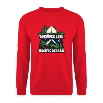 Tagsüber eben. Nachts bergab. – Camping - Unisex Pullover - Rot - Vorne - Alina (178cm) & Michal (187cm)