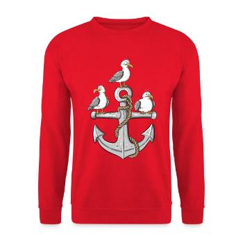 Möwen Anker Nordsee Ostsee Küste Maritim - Unisex Pullover - Rot - Vorne - Alina (178cm) & Michal (187cm)