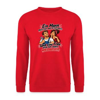 Ein Mann muss tun was seine Frau sagt - Unisex Pullover - Rot - Vorne - Alina (178cm) & Michal (187cm)