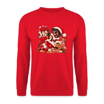 Weihnachtshund im Santa Outfit - Unisex Pullover - Rot - Vorne - Alina (178cm) & Michal (187cm)
