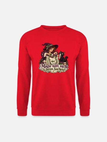 Hexe und Katze auf Lesezeichensuche - Unisex Pullover - Rot