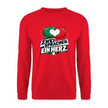 Zwei Sprachen ein Herz - Unisex Pullover - Rot - Vorne - Alina (178cm) & Michal (187cm)