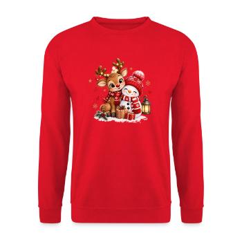 Winterfreunde Reh Schneemann - Unisex Pullover - Rot - Vorne - Alina (178cm) & Michal (187cm)