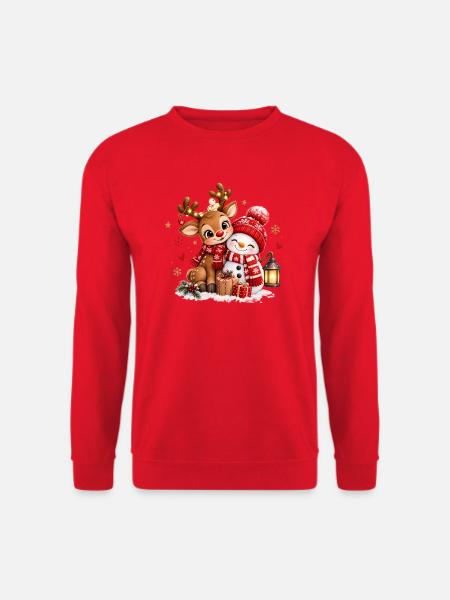 Winterfreunde Reh Schneemann - Unisex Pullover - Rot