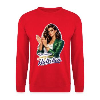 Klatschen – Stilvolle Clap-Illustration - Unisex Pullover - Rot - Vorne - Alina (178cm) & Michal (187cm)