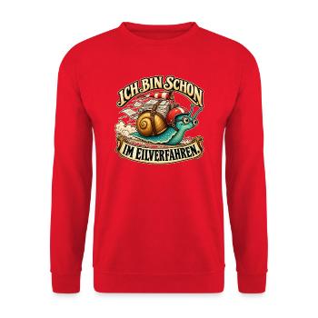 Eilschnecke - Unisex Pullover - Rot - Vorne - Alina (178cm) & Michal (187cm)