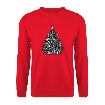 Monochromer Lichterbaum mit Geschenken - Unisex Pullover - Rot - Vorne - Alina (178cm) & Michal (187cm)