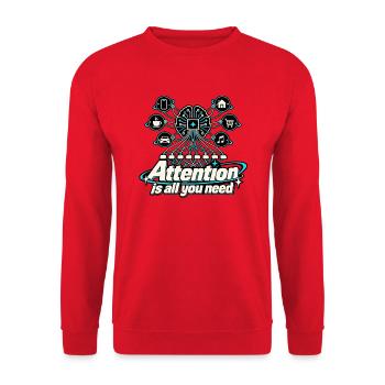 Attention Is All You Need – KI - Unisex Pullover - Rot - Vorne - Alina (178cm) & Michal (187cm)