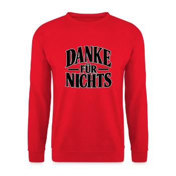Danke für nichts – Sarkastischer Spruch - Unisex Pullover - Rot - Vorne - Alina (178cm) & Michal (187cm)