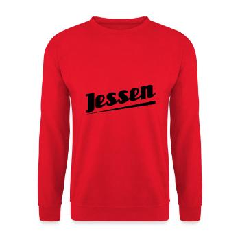Jessen - Textdesign mit Stadtnamen - Unisex Pullover - Rot - Vorne - Alina (178cm) & Michal (187cm)