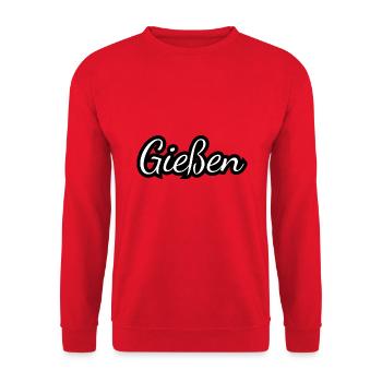 Gießen - Textdesign mit Stadtnamen - Unisex Pullover - Rot - Vorne - Alina (178cm) & Michal (187cm)