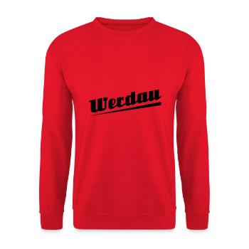 Werdau - Textdesign mit Stadtnamen - Unisex Pullover - Rot - Vorne - Alina (178cm) & Michal (187cm)
