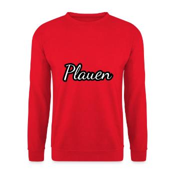 Plauen - Textdesign mit Stadtnamen - Unisex Pullover - Rot - Vorne - Alina (178cm) & Michal (187cm)
