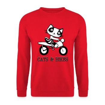 Katzen und Fahrräder - Unisex Pullover - Rot - Vorne - Alina (178cm) & Michal (187cm)