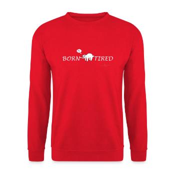 Sloth | Born tired (White) - Unisex Sweatshirt - red - Front - Alina (178cm) & Michal (187cm)